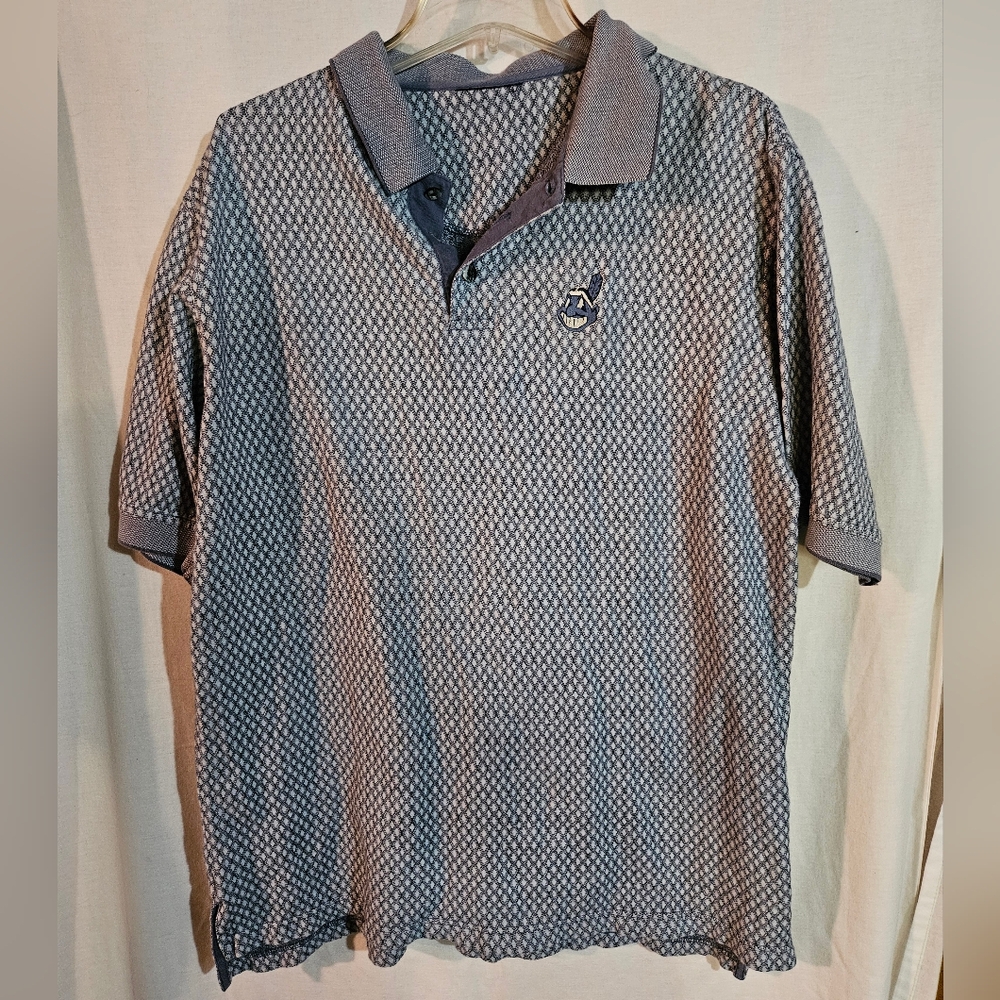 Vintage Cleveland Indians Chief Wahoo Short Sleeve Polo Shirt In Blue Size XL